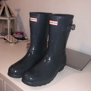 Grey glossy hunter boots